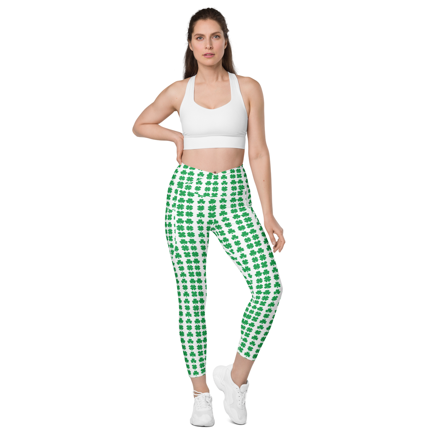 Shamrock Clover Crossover leggings with pockets